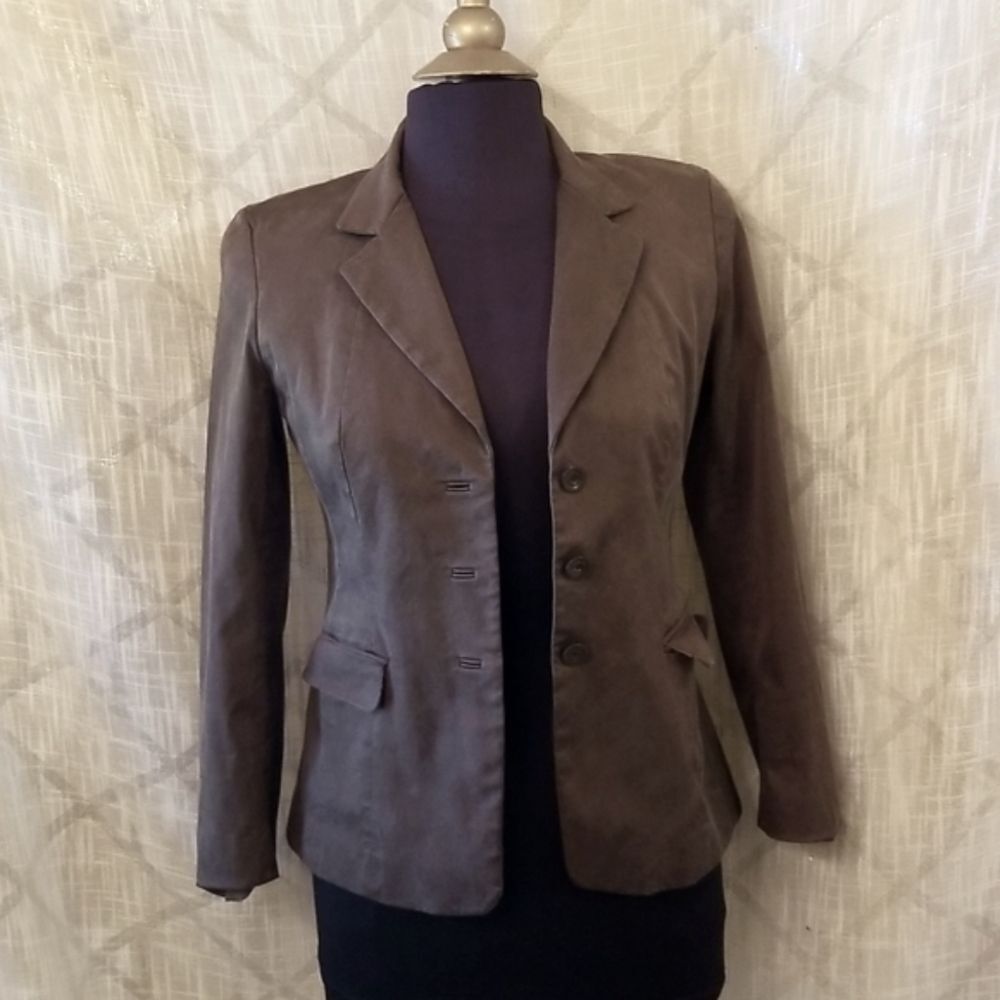 Talbots Silk Blend Brown Blazer Jacket Size 4 Petite Career Office Preppy